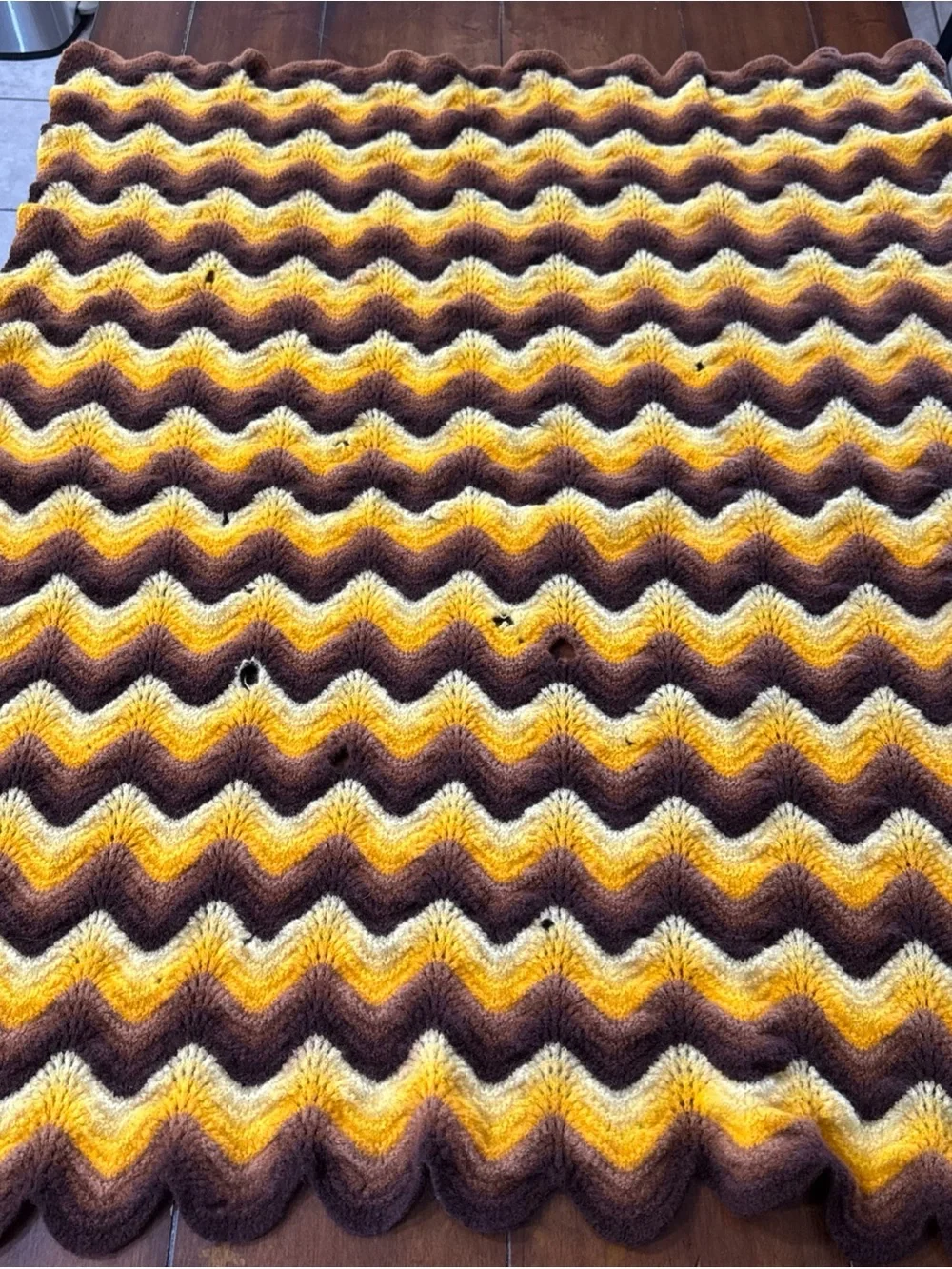Chevron Wave Throw Blanket in Yellow and Brown - Cozy Accent Throw